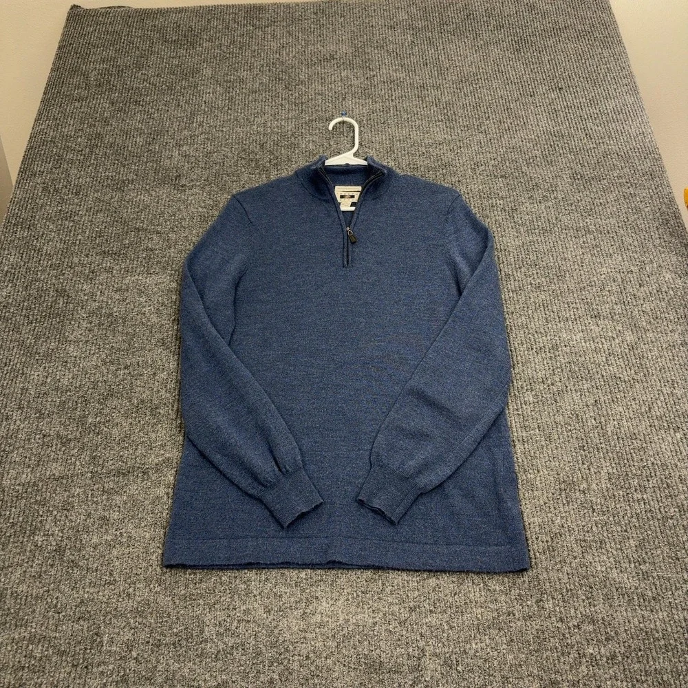 Joseph Abboud Sweater Mens M Blue Merino Wool Quarter Zip Mock‎ Neck Classic
